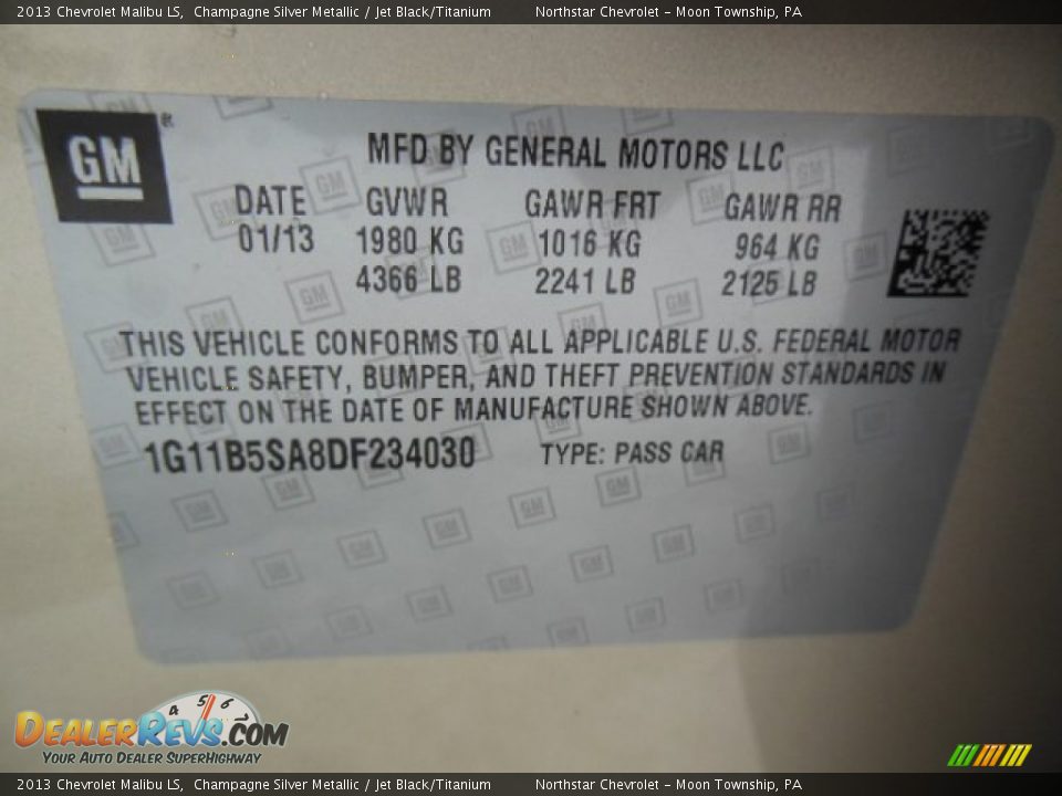 2013 Chevrolet Malibu LS Champagne Silver Metallic / Jet Black/Titanium Photo #20