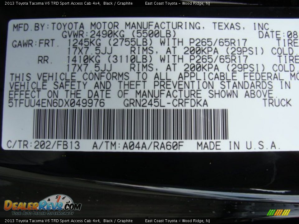 2013 Toyota Tacoma V6 TRD Sport Access Cab 4x4 Black / Graphite Photo #15