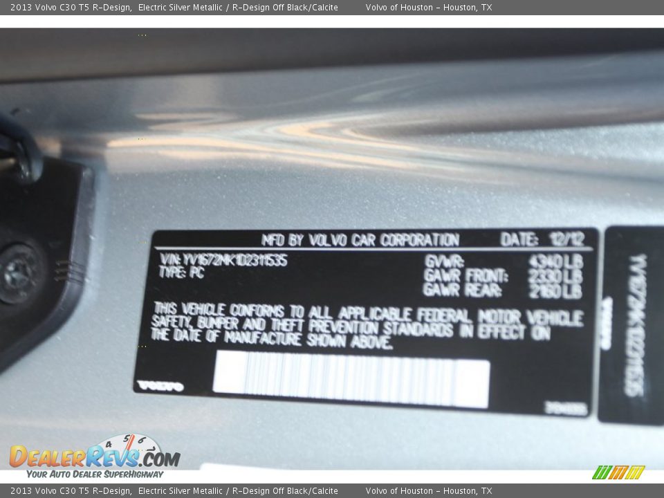 2013 Volvo C30 T5 R-Design Electric Silver Metallic / R-Design Off Black/Calcite Photo #25