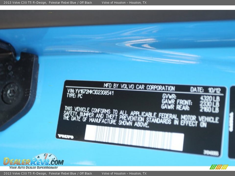 2013 Volvo C30 T5 R-Design Polestar Rebel Blue / Off Black Photo #30