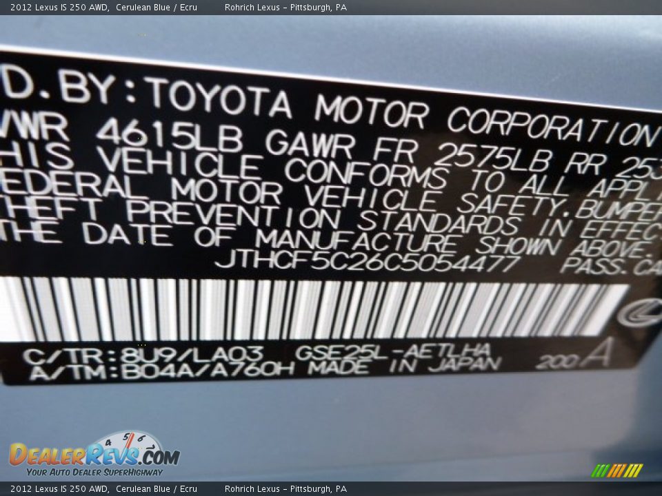 2012 Lexus IS 250 AWD Cerulean Blue / Ecru Photo #20