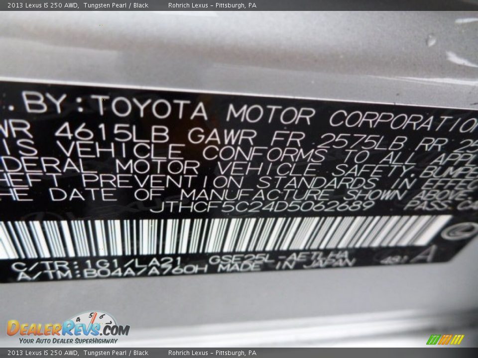 2013 Lexus IS 250 AWD Tungsten Pearl / Black Photo #16