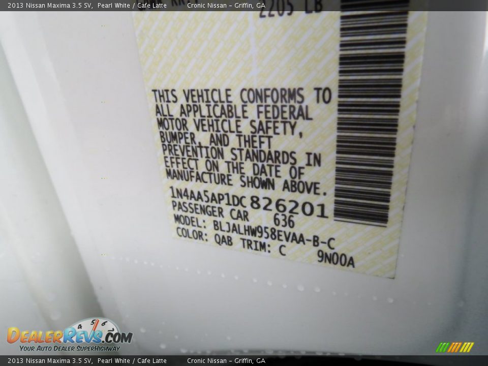 2013 Nissan Maxima 3.5 SV Pearl White / Cafe Latte Photo #19