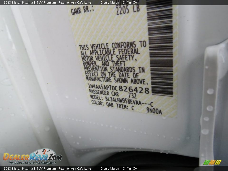 2013 Nissan Maxima 3.5 SV Premium Pearl White / Cafe Latte Photo #18