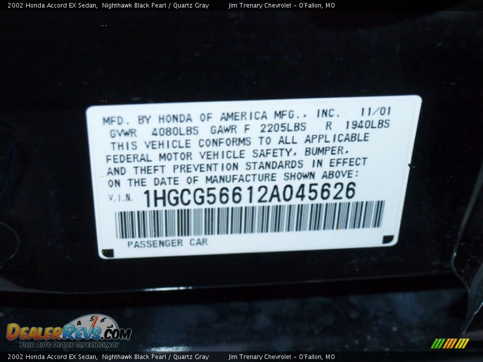 2002 Honda Accord EX Sedan Nighthawk Black Pearl / Quartz Gray Photo #17