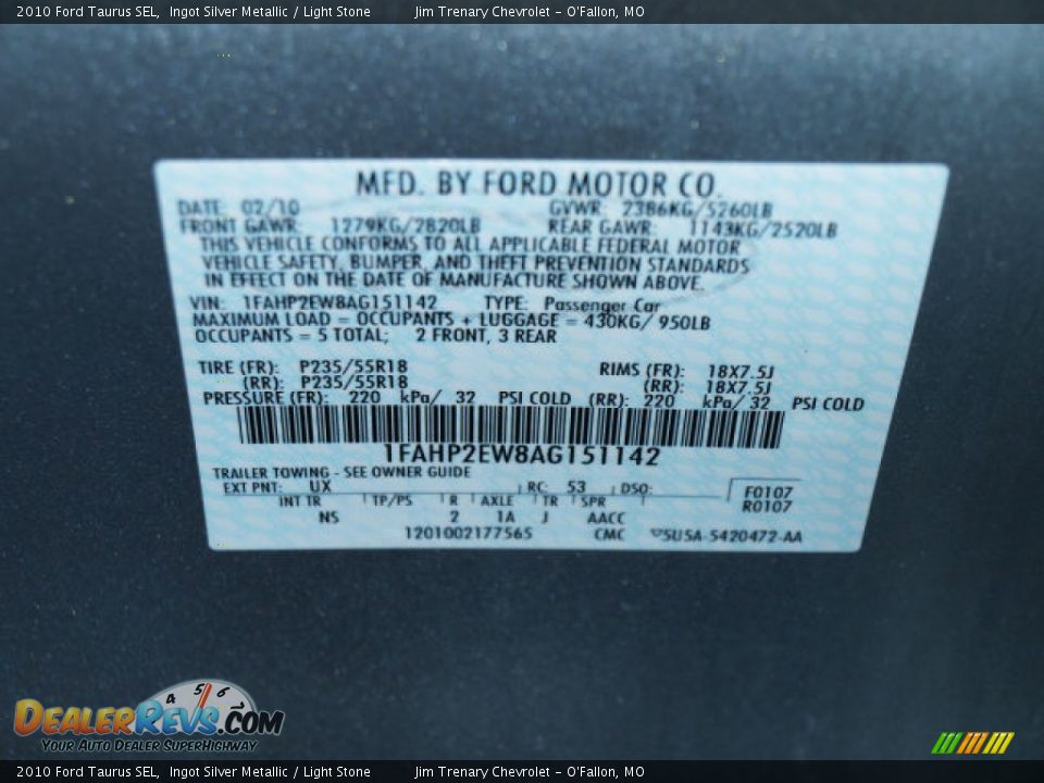 2010 Ford Taurus SEL Ingot Silver Metallic / Light Stone Photo #17