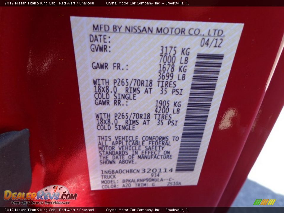 2012 Nissan Titan S King Cab Red Alert / Charcoal Photo #22