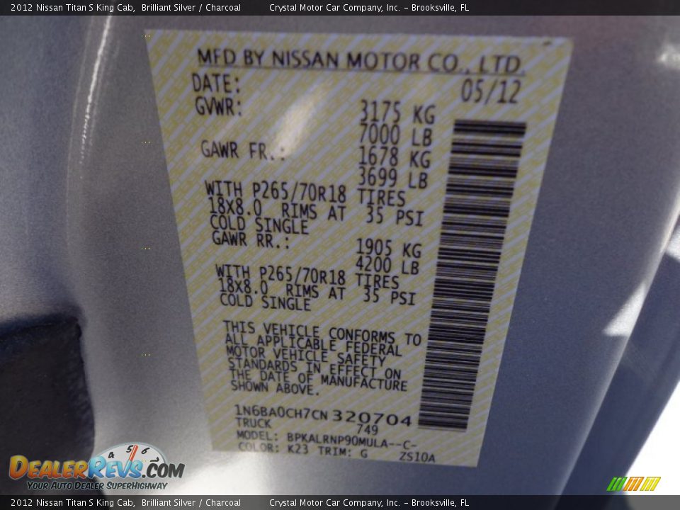 2012 Nissan Titan S King Cab Brilliant Silver / Charcoal Photo #22