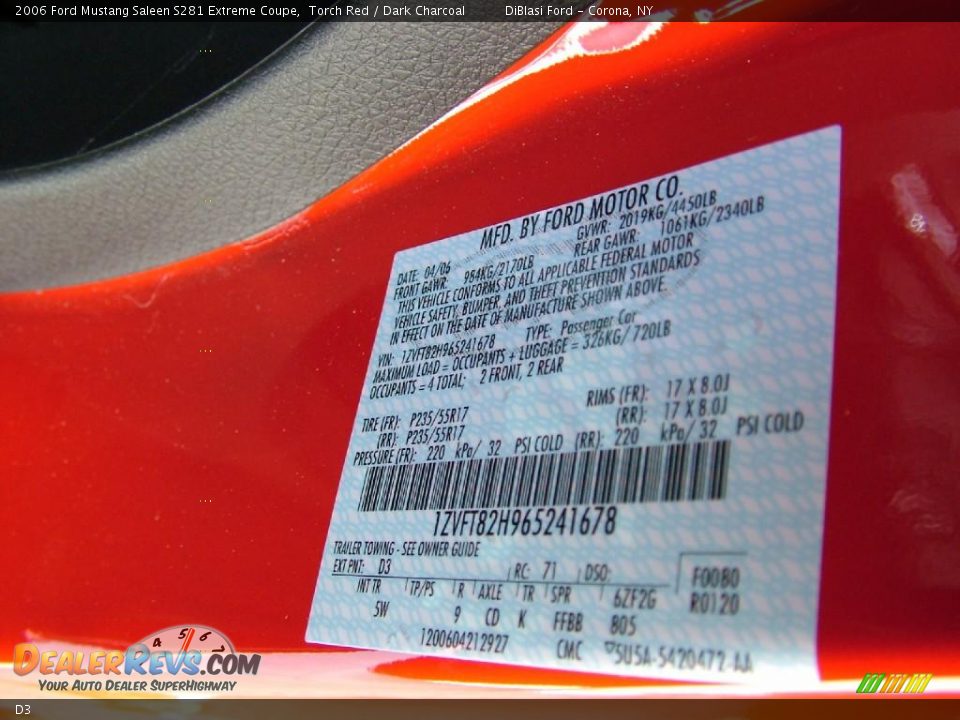 Ford Color Code D3 Torch Red