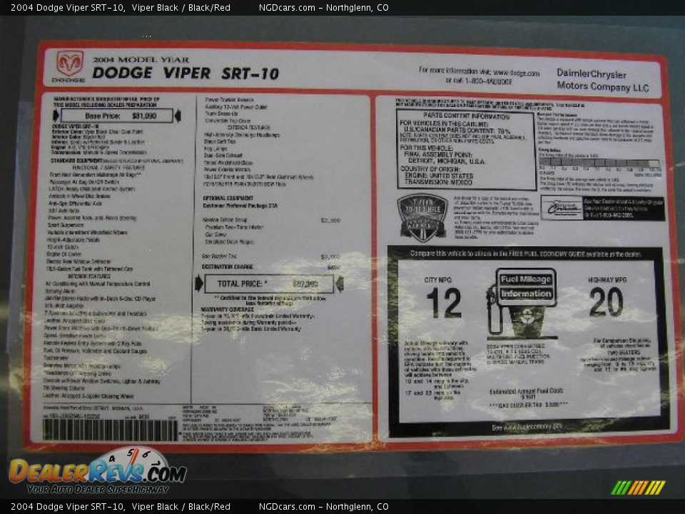 2004 Dodge Viper SRT-10 Viper Black / Black/Red Photo #28