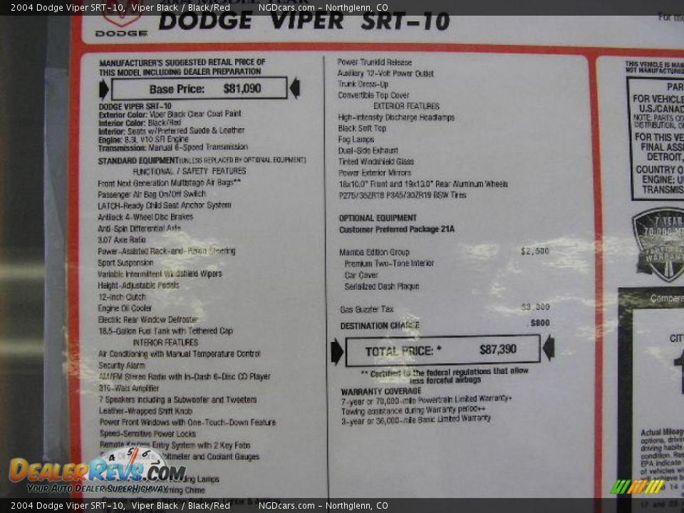 2004 Dodge Viper SRT-10 Viper Black / Black/Red Photo #29