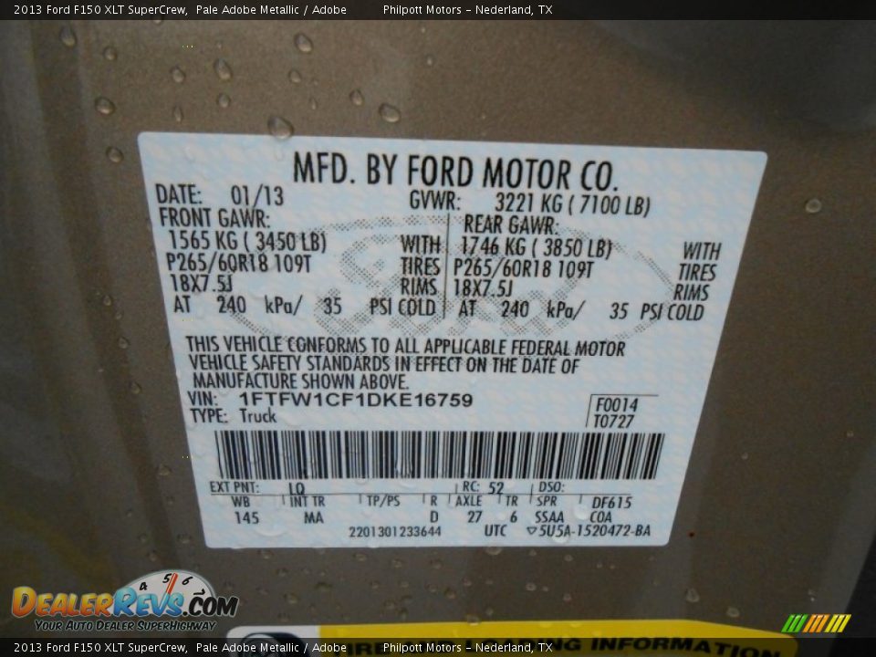 2013 Ford F150 XLT SuperCrew Pale Adobe Metallic / Adobe Photo #31