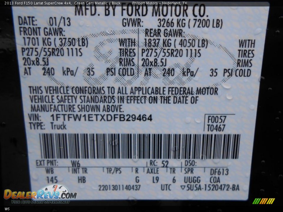 Ford Color Code W6 Green Gem Metallic