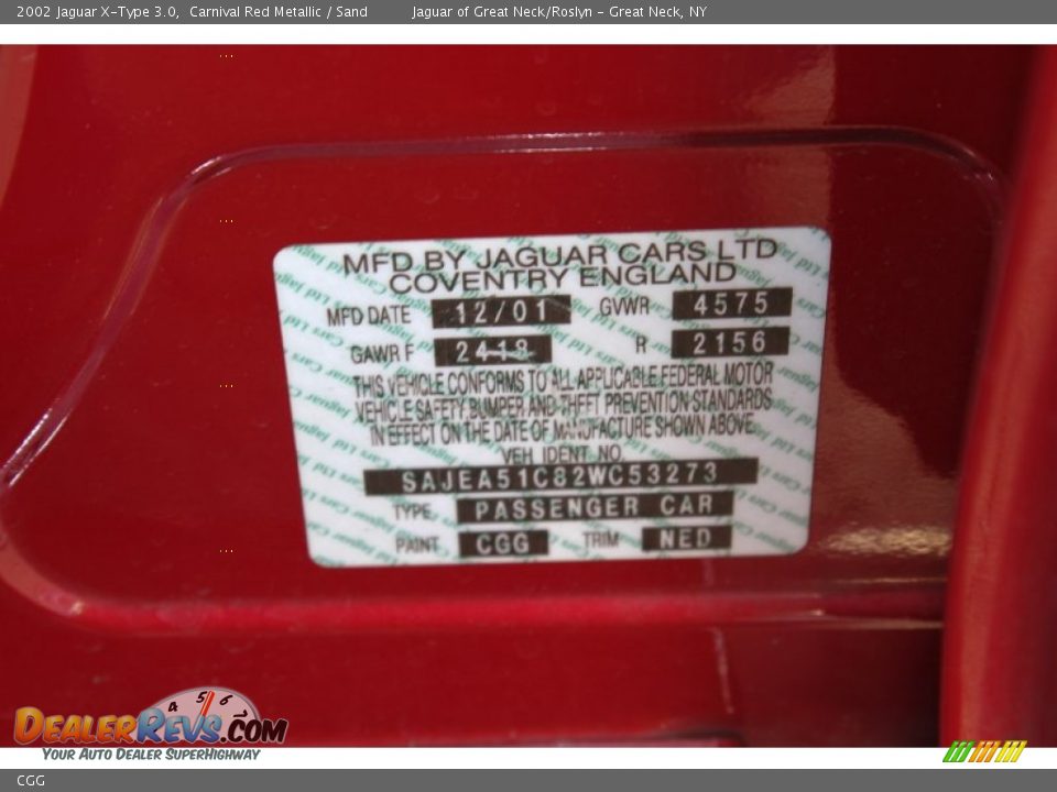 Jaguar Color Code CGG Carnival Red Metallic