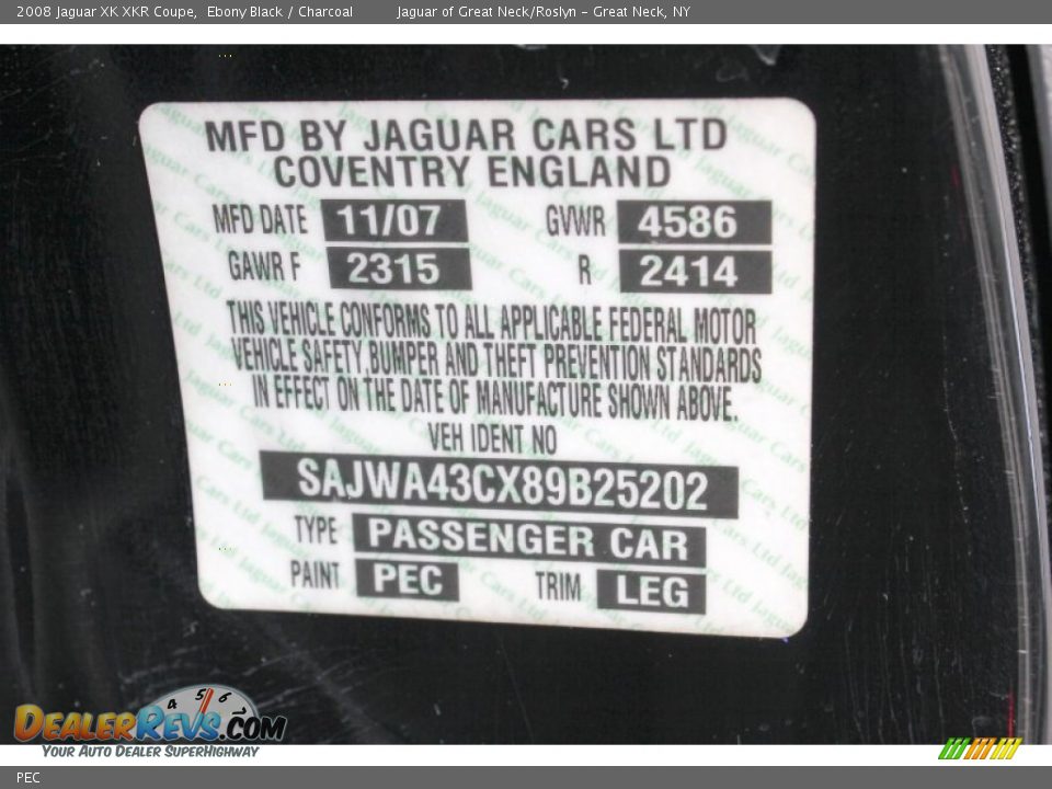Jaguar Color Code PEC Ebony Black