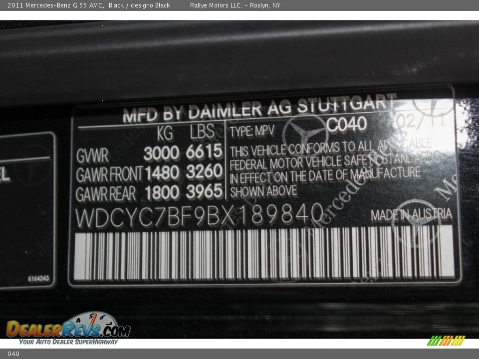 Mercedes-Benz Color Code 040 Black