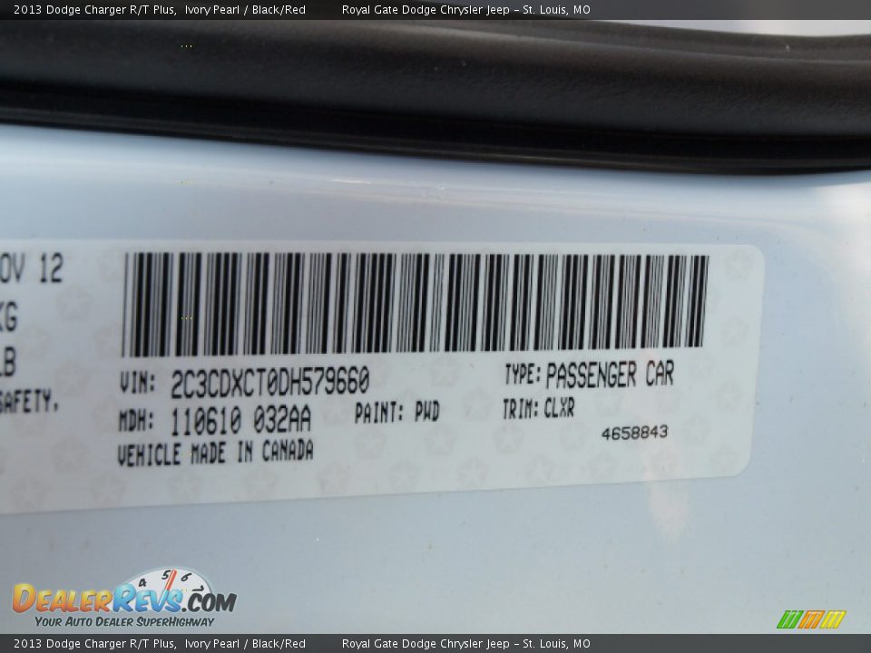 2013 Dodge Charger R/T Plus Ivory Pearl / Black/Red Photo #9