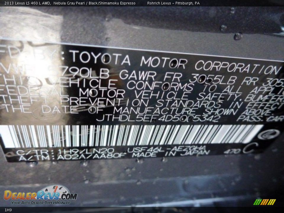Lexus Color Code 1H9 Nebula Gray Pearl