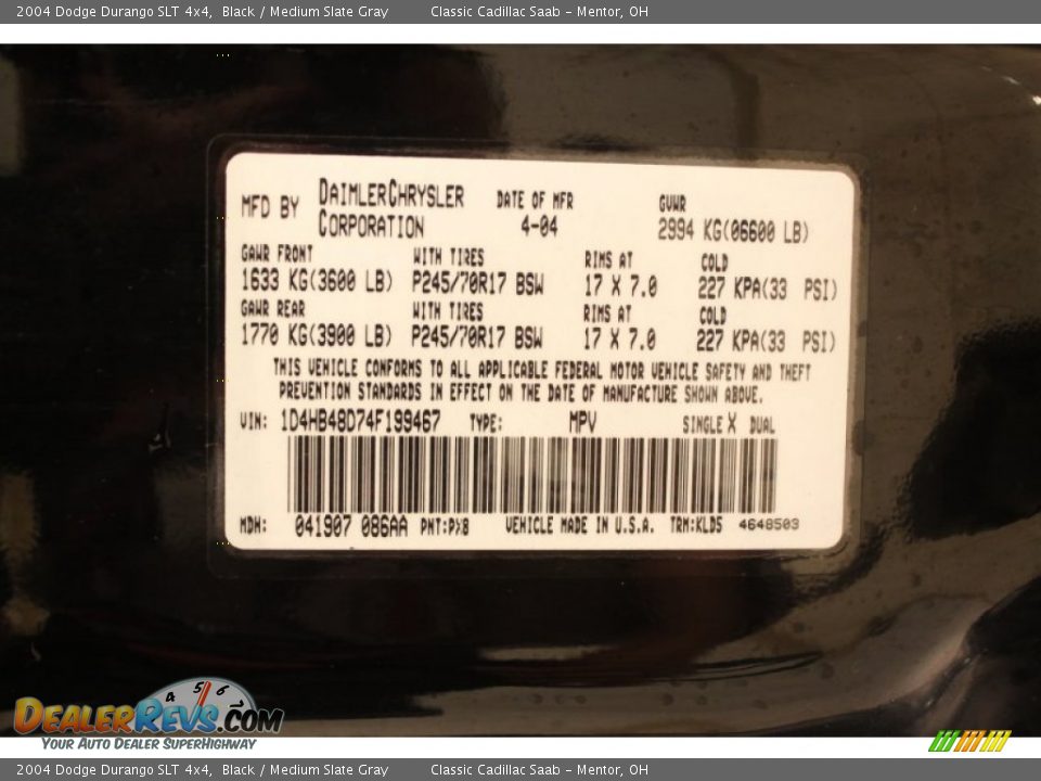 2004 Dodge Durango SLT 4x4 Black / Medium Slate Gray Photo #23