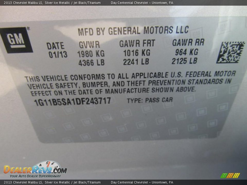 2013 Chevrolet Malibu LS Silver Ice Metallic / Jet Black/Titanium Photo #19