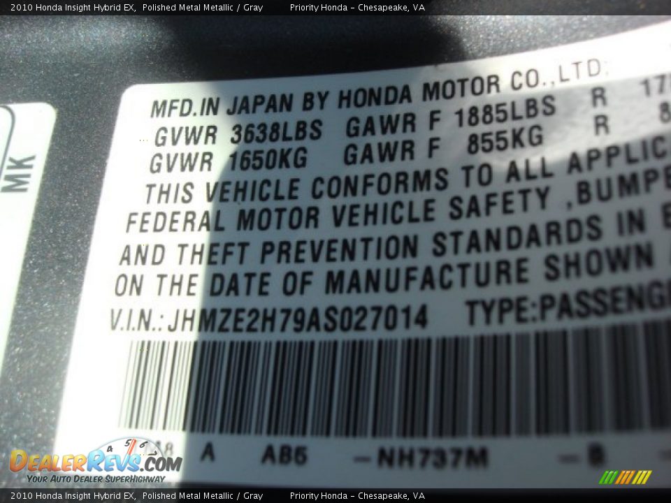 2010 Honda Insight Hybrid EX Polished Metal Metallic / Gray Photo #26