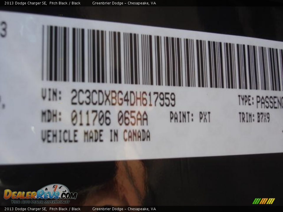 2013 Dodge Charger SE Pitch Black / Black Photo #12