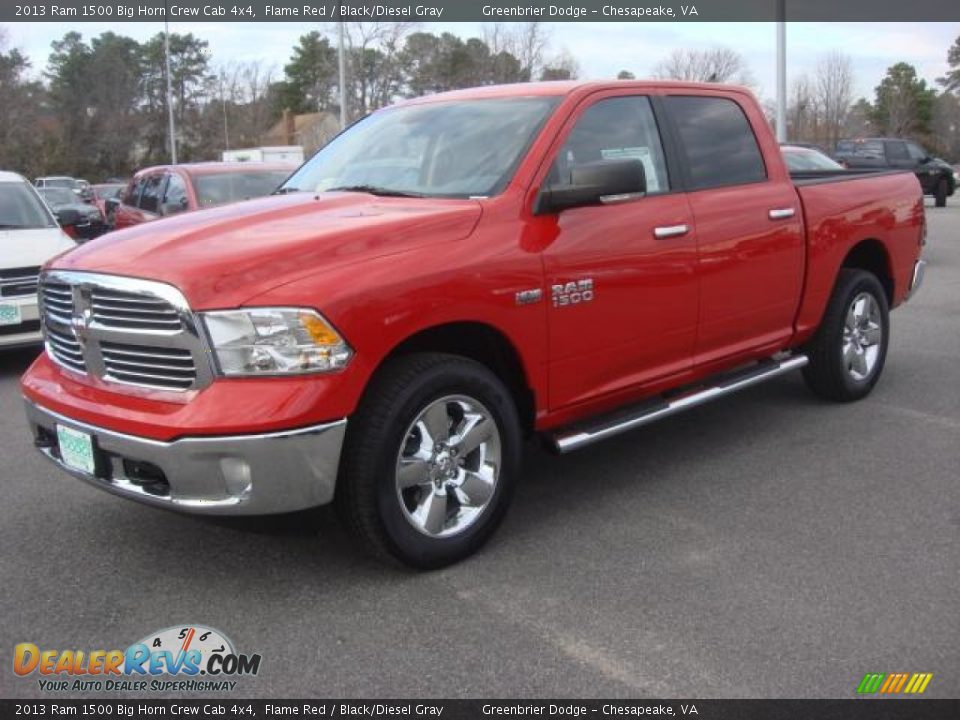 2013 Ram 1500 Big Horn Crew Cab 4x4 Flame Red / Black/Diesel Gray Photo #2