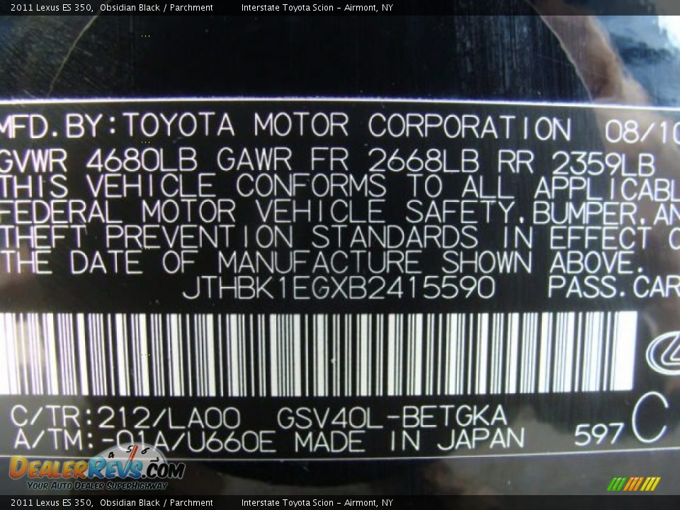 2011 Lexus ES 350 Obsidian Black / Parchment Photo #29