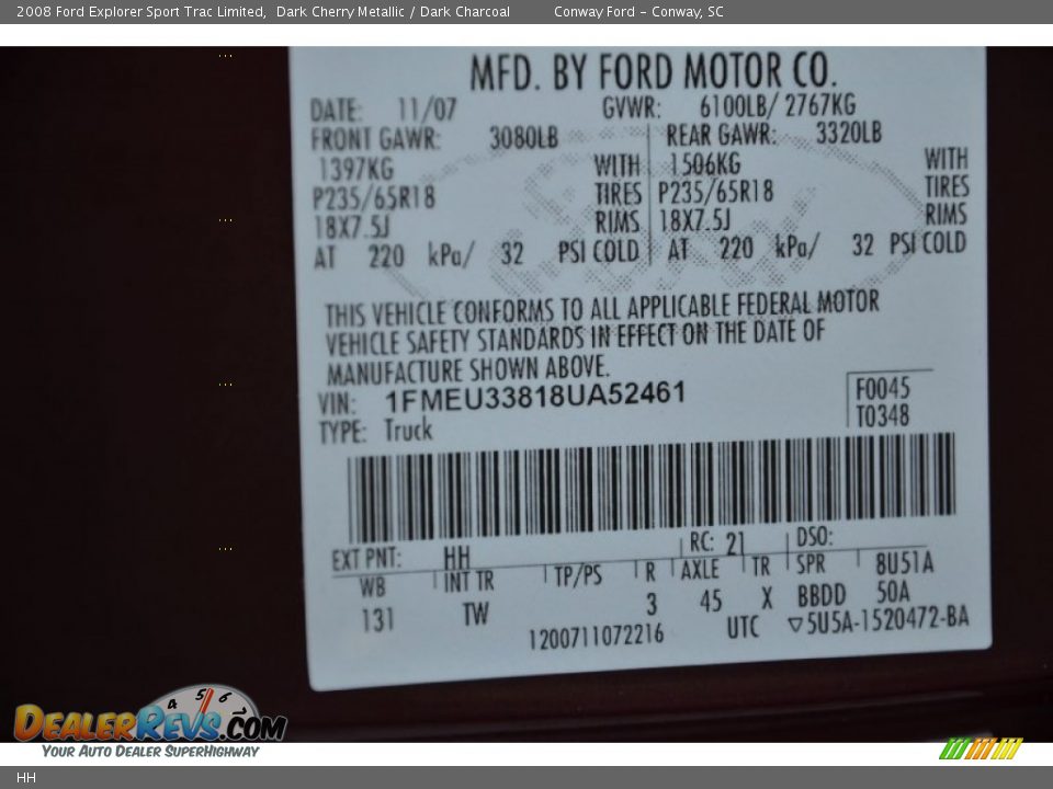 Ford Color Code HH Dark Cherry Metallic