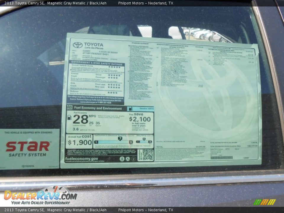 2013 Toyota Camry SE Magnetic Gray Metallic / Black/Ash Photo #36