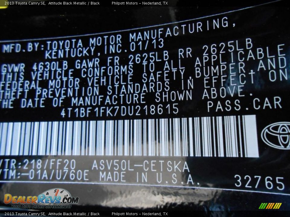 2013 Toyota Camry SE Attitude Black Metallic / Black Photo #36