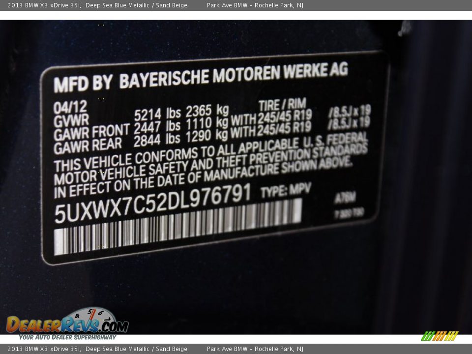 2013 BMW X3 xDrive 35i Deep Sea Blue Metallic / Sand Beige Photo #33