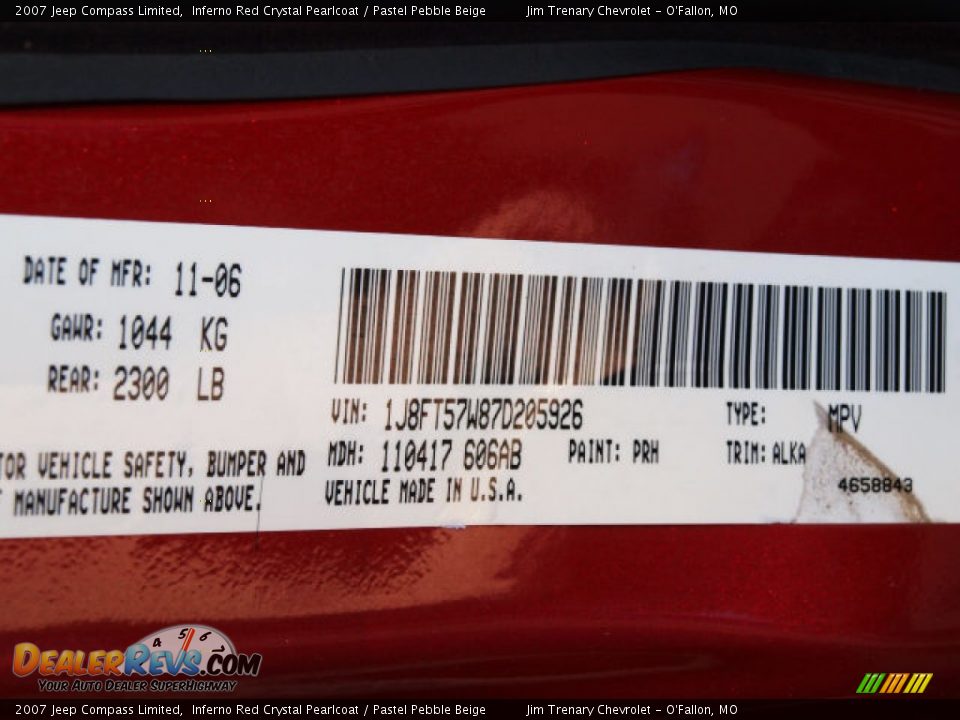 2007 Jeep Compass Limited Inferno Red Crystal Pearlcoat / Pastel Pebble Beige Photo #17