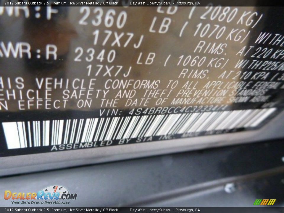 2012 Subaru Outback 2.5i Premium Ice Silver Metallic / Off Black Photo #17