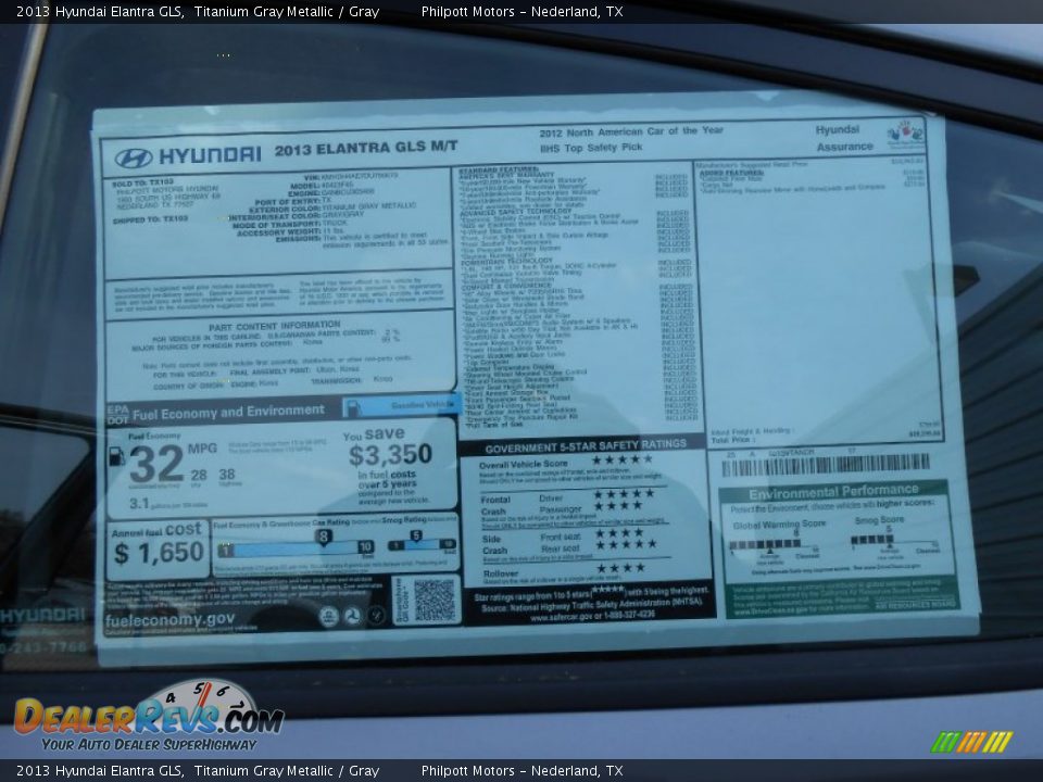 2013 Hyundai Elantra GLS Titanium Gray Metallic / Gray Photo #34