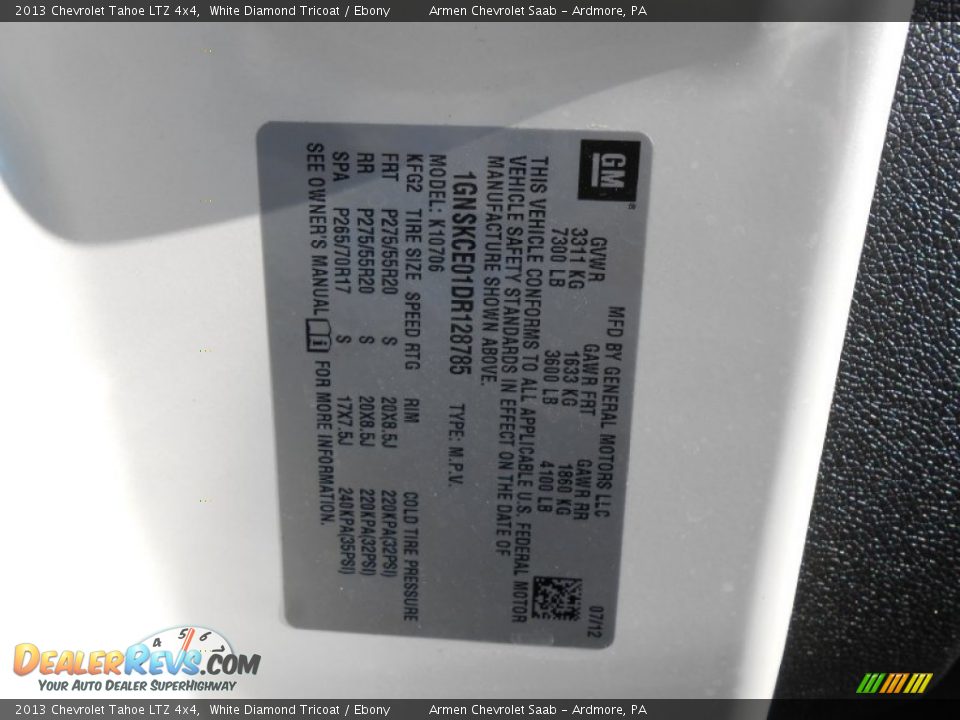 2013 Chevrolet Tahoe LTZ 4x4 White Diamond Tricoat / Ebony Photo #15