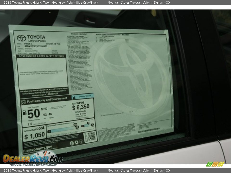 2013 Toyota Prius c Hybrid Two Window Sticker Photo #10