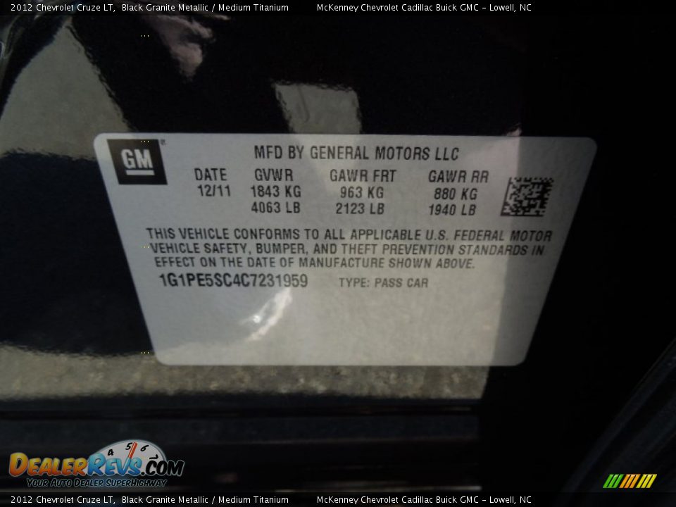 2012 Chevrolet Cruze LT Black Granite Metallic / Medium Titanium Photo #7