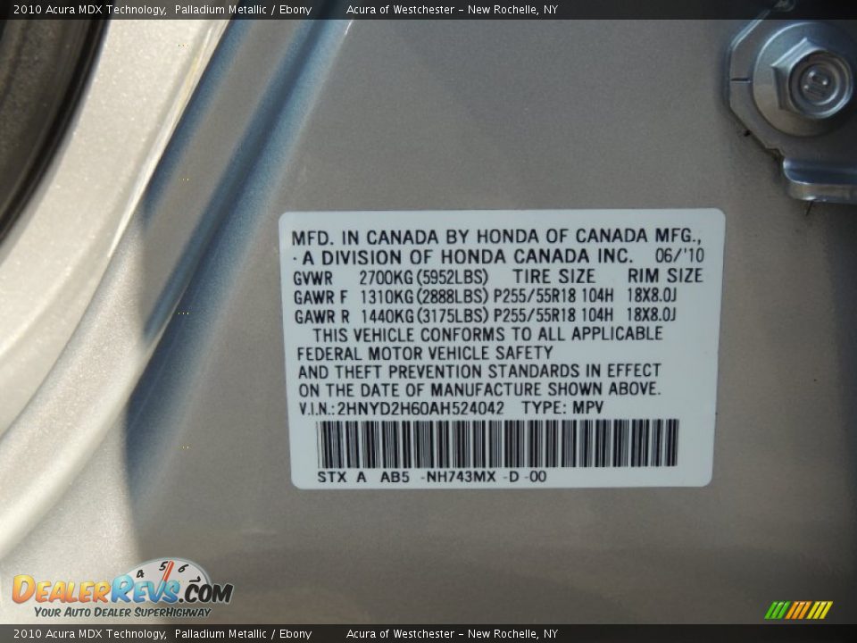 2010 Acura MDX Technology Palladium Metallic / Ebony Photo #34