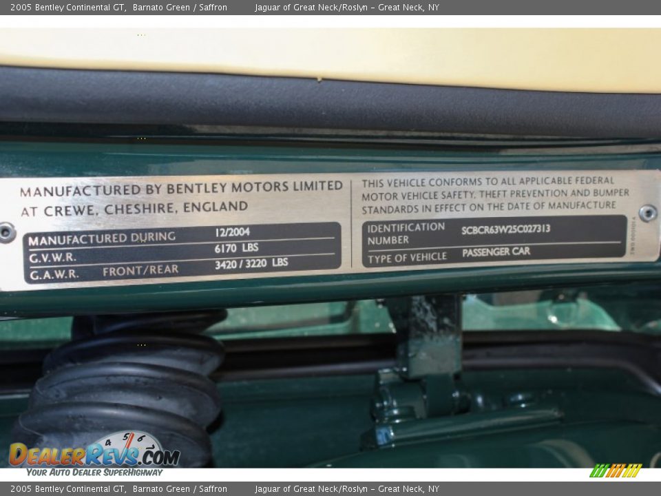 Info Tag of 2005 Bentley Continental GT  Photo #23