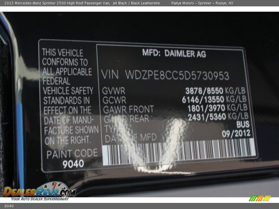 Mercedes-Benz Color Code 9040 Jet Black