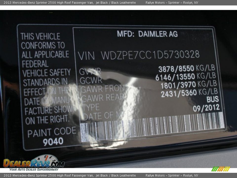 2013 Mercedes-Benz Sprinter 2500 High Roof Passenger Van Jet Black / Black Leatherette Photo #18