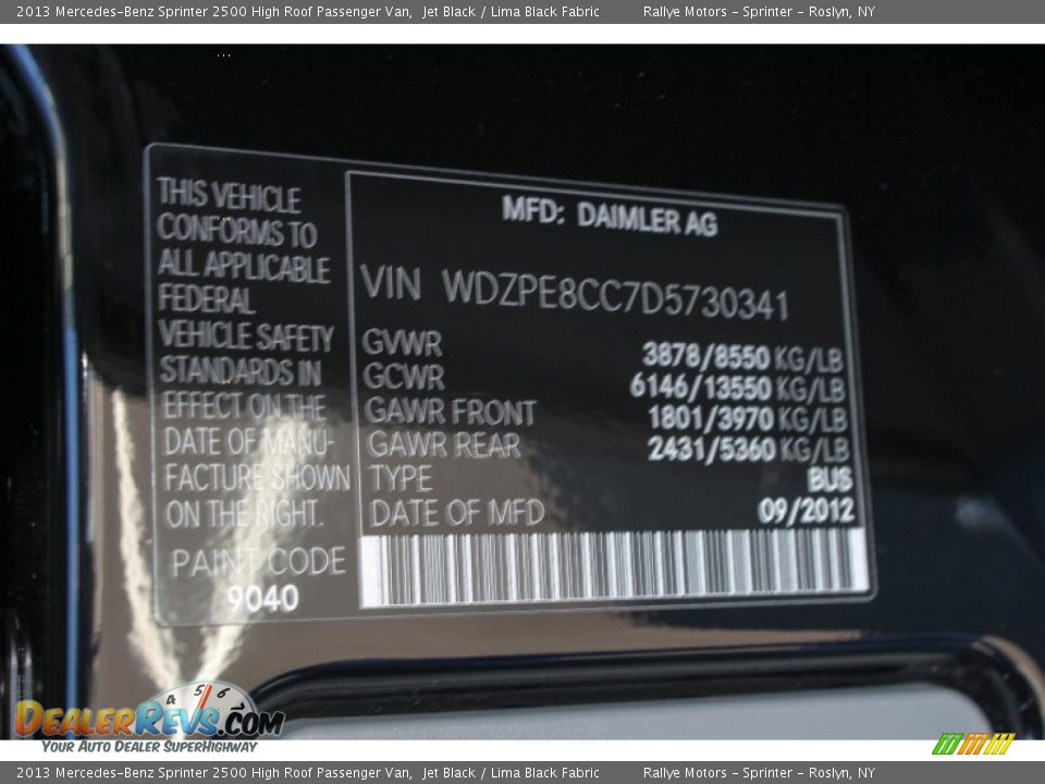 2013 Mercedes-Benz Sprinter 2500 High Roof Passenger Van Jet Black / Lima Black Fabric Photo #18