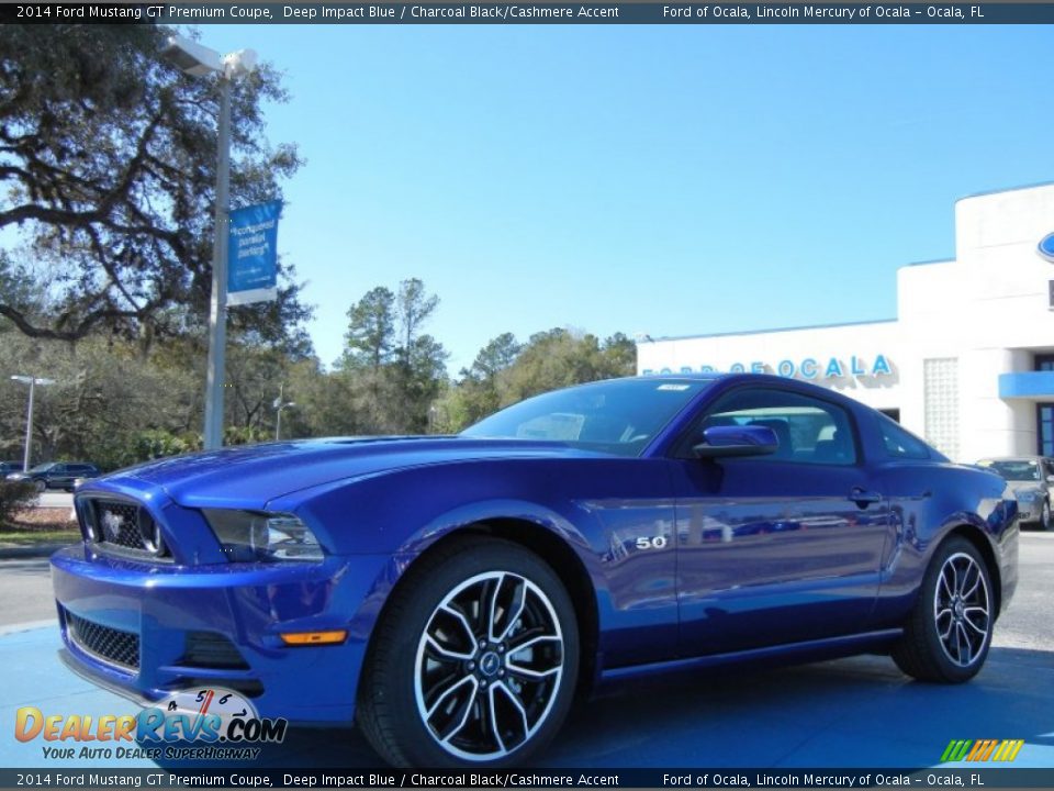 2014 Ford Mustang GT Premium Coupe Deep Impact Blue / Charcoal Black/Cashmere Accent Photo #1