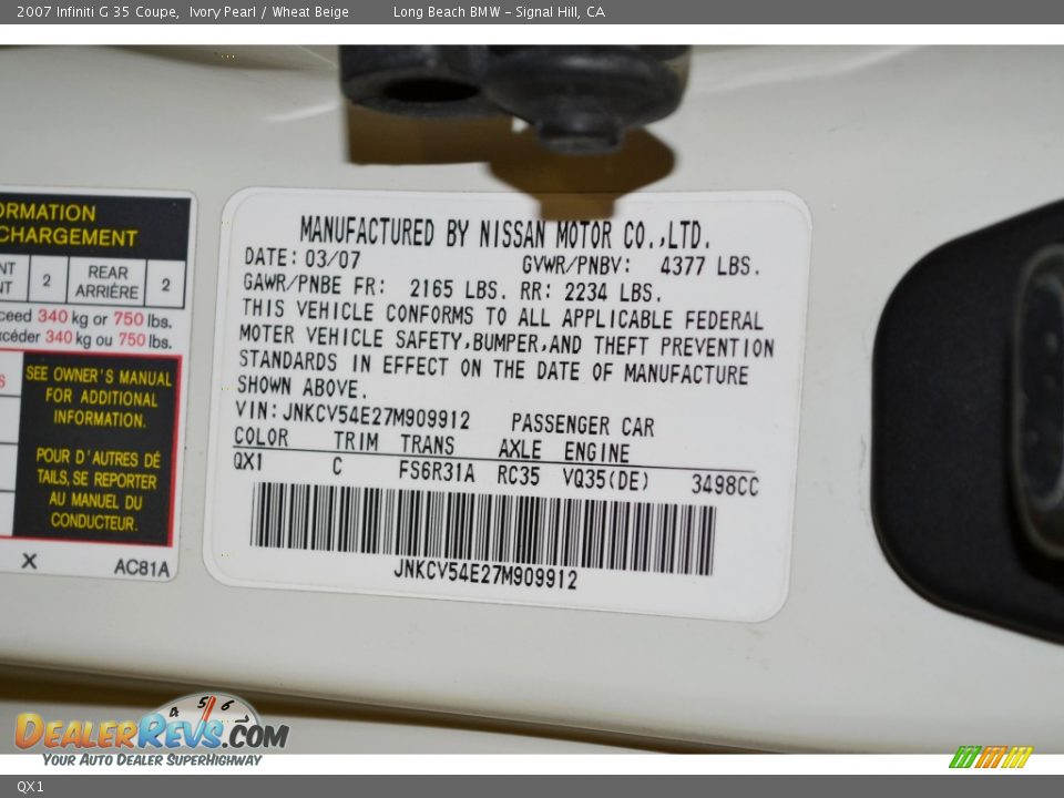 Infiniti Color Code QX1 Ivory Pearl