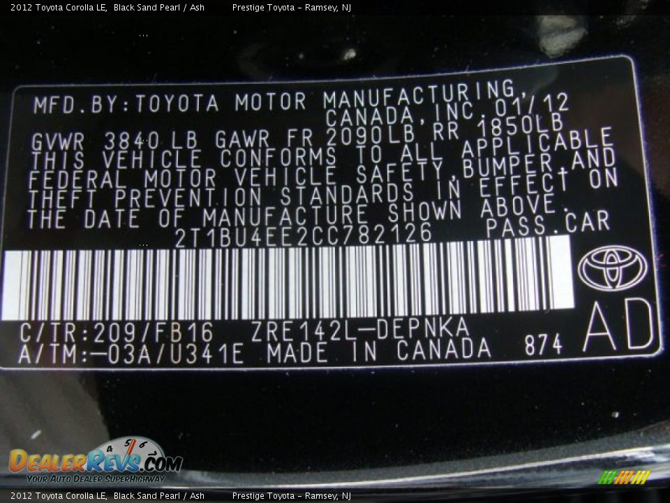 2012 Toyota Corolla LE Black Sand Pearl / Ash Photo #15