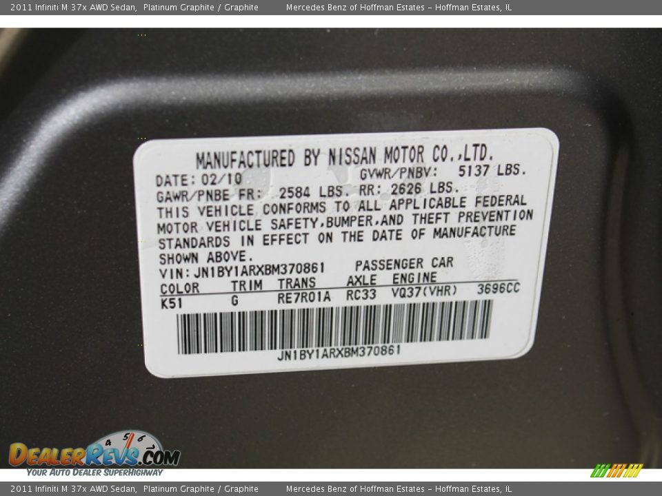 2011 Infiniti M 37x AWD Sedan Platinum Graphite / Graphite Photo #32