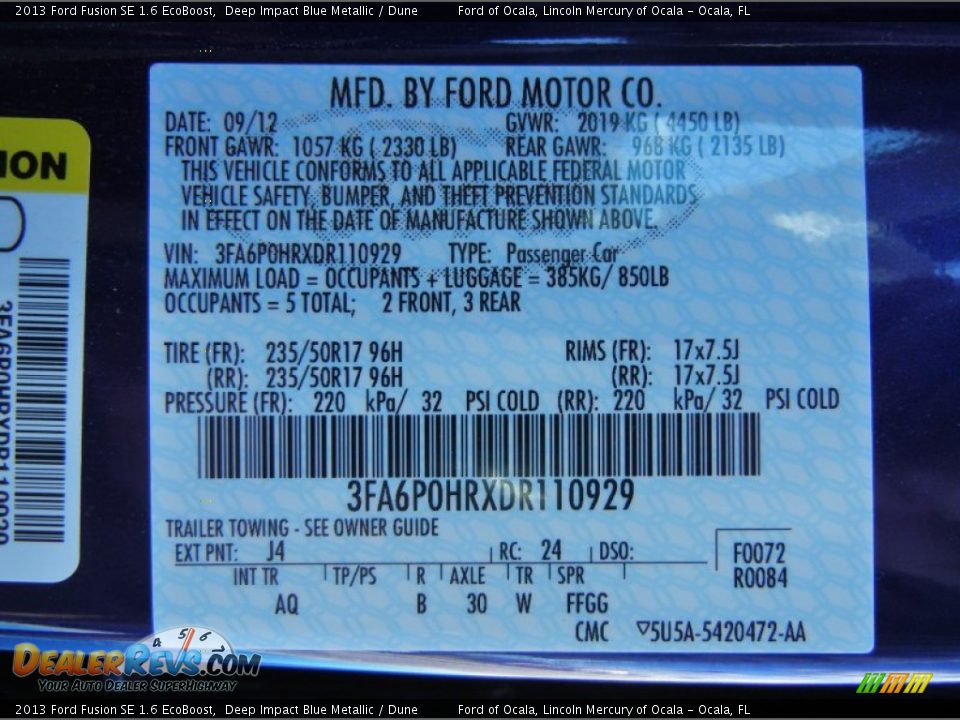2013 Ford Fusion SE 1.6 EcoBoost Deep Impact Blue Metallic / Dune Photo #12
