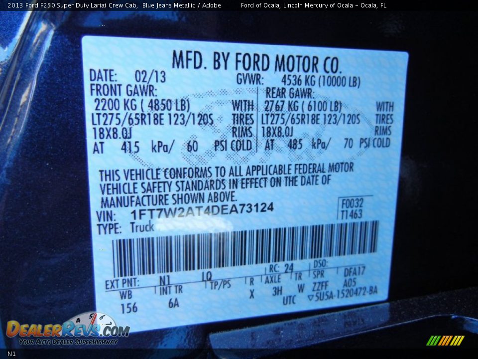 Ford Color Code N1 Blue Jeans Metallic