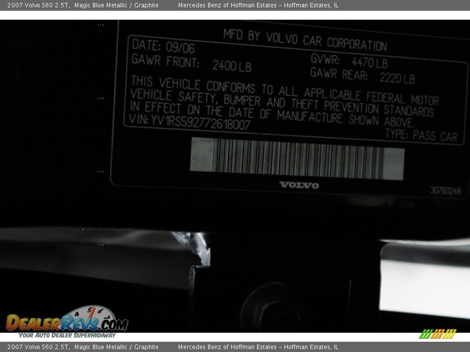 2007 Volvo S60 2.5T Magic Blue Metallic / Graphite Photo #31